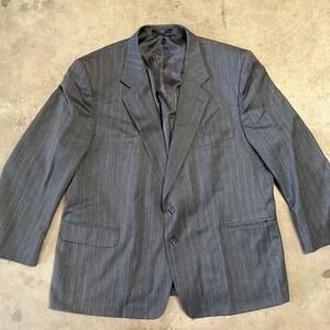 Petrocelli 54R Navy Blue Two Button 100% Wool Blazer Jacket Sport Coat Pinstripe